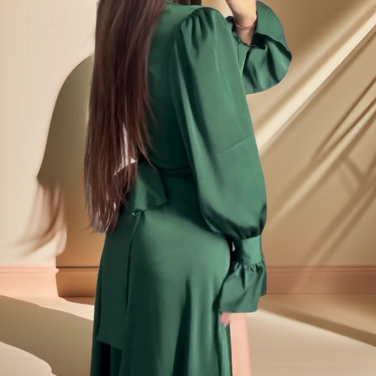Emerald Embrace: Puff sleeves evening dress - Try Modest Limited