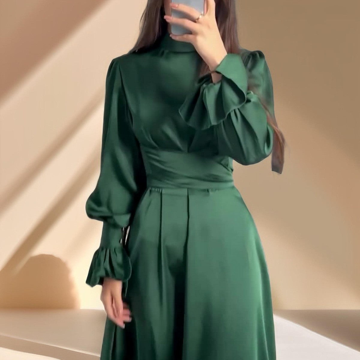 Emerald Embrace: Puff sleeves evening dress - Try Modest Limited