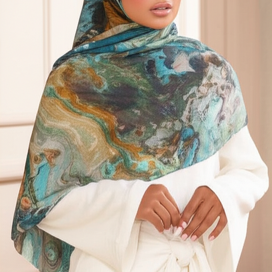 Emerald Earth Print Modal Hijab - Try Modest Limited