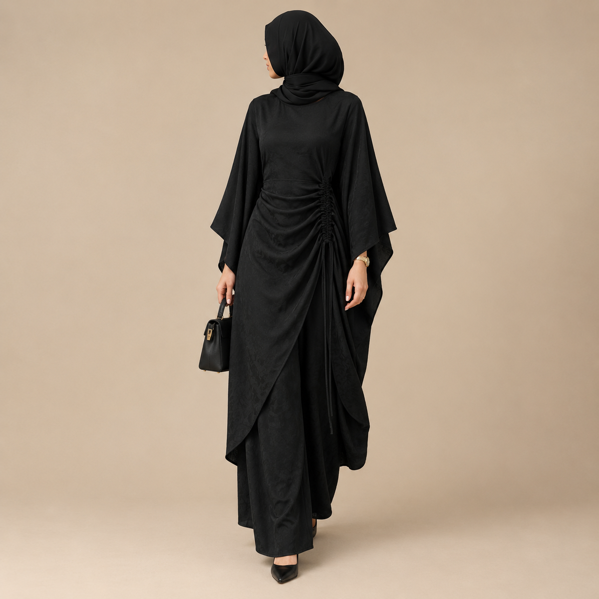 Estelle gerafftes Abaya-Set zum Binden an der Seite