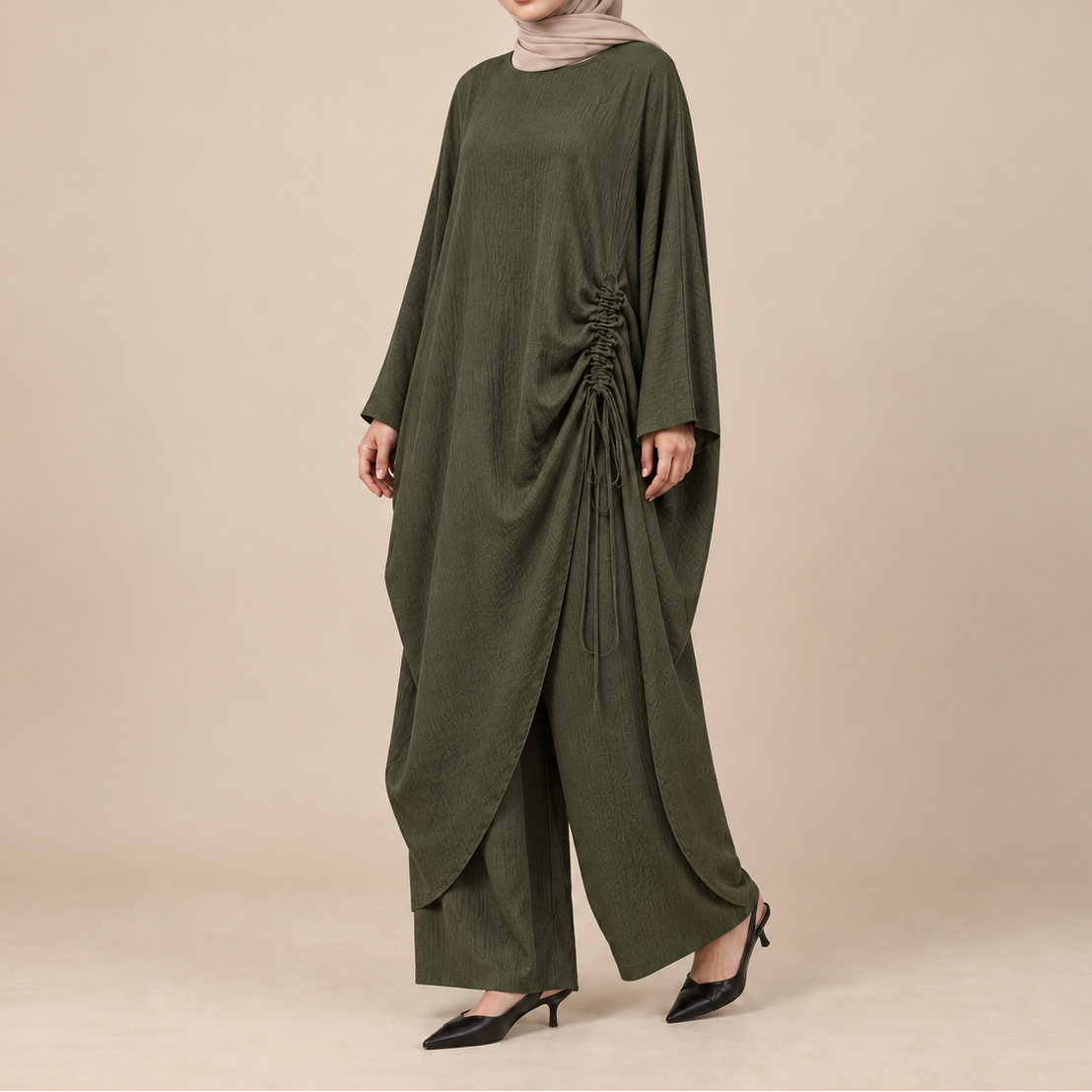 Estelle gerafftes Abaya-Set zum Binden an der Seite