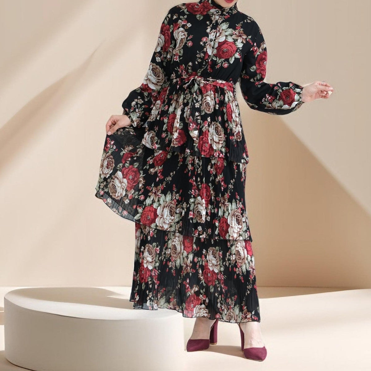 Ethereal Bloom 3-Layer Ciffon Maxi Dress - Try Modest Limited