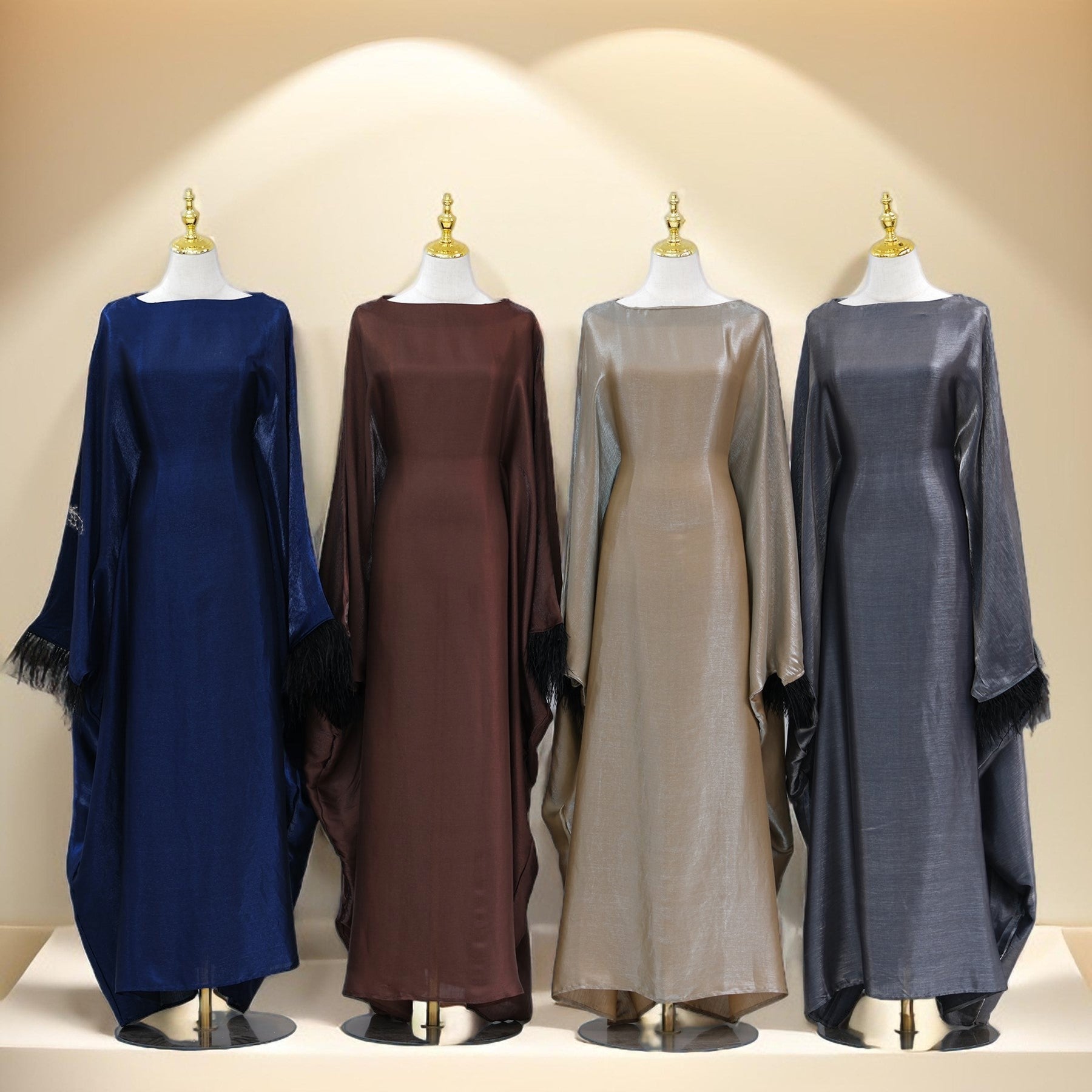 Evening batwing abaya dress with feather sleeves - Try Modest Limited 