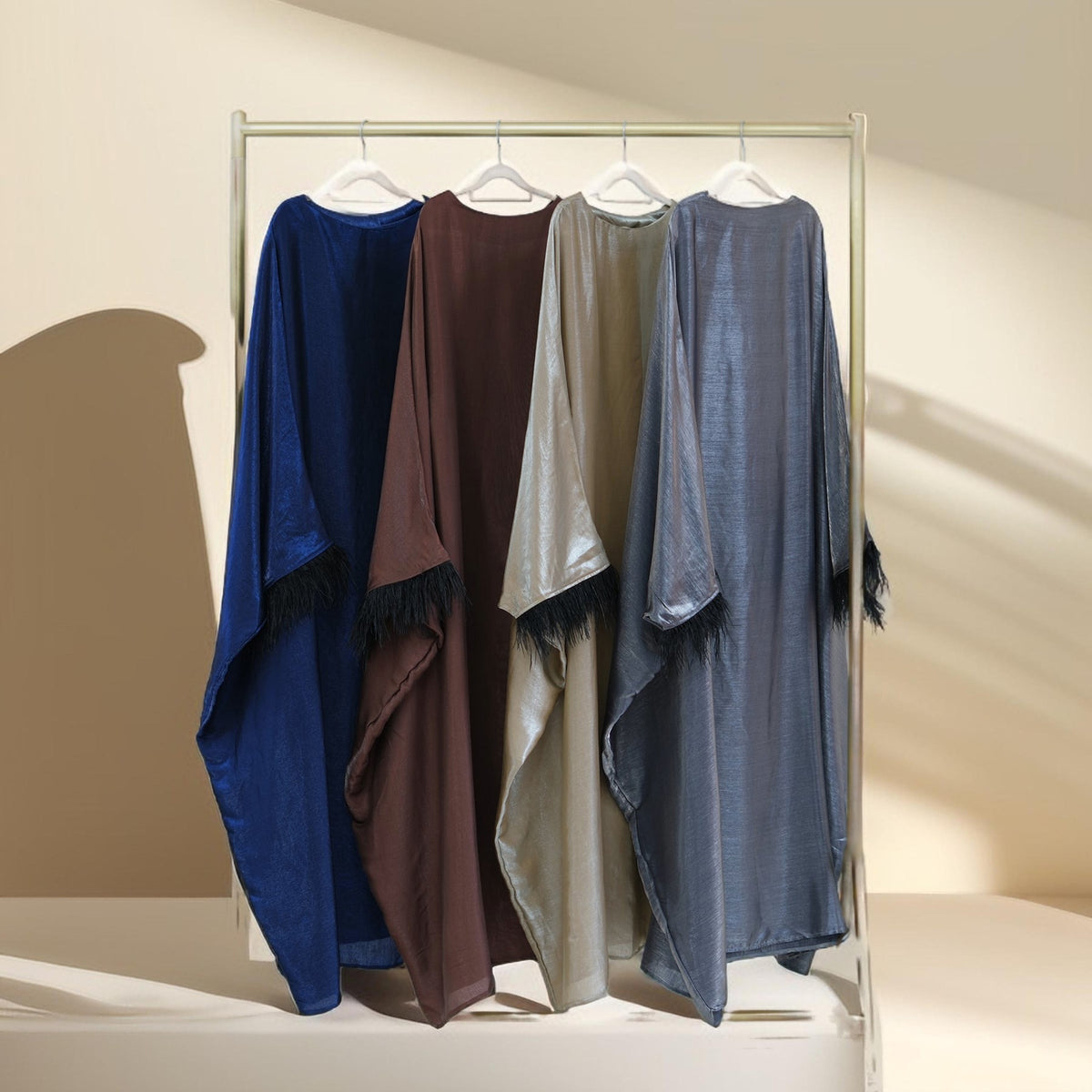 Evening batwing abaya dress with feather sleeves - Try Modest Limited