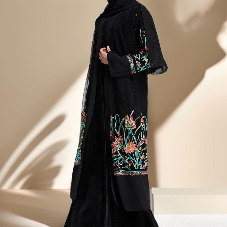 Floral Embroidered Cardigan Evening Gown - Try Modest Limited 