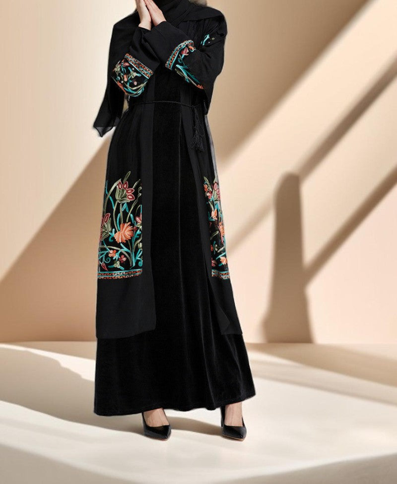 Floral Embroidered Cardigan Evening Gown - Try Modest Limited 