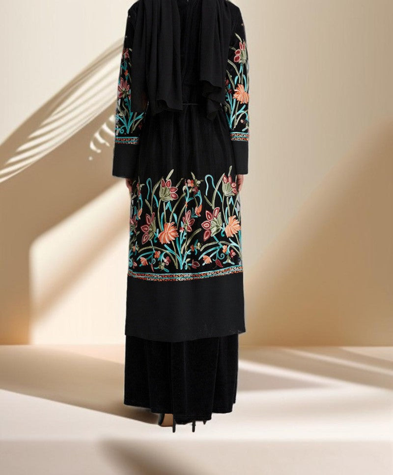 Floral Embroidered Cardigan Evening Gown - Try Modest Limited 