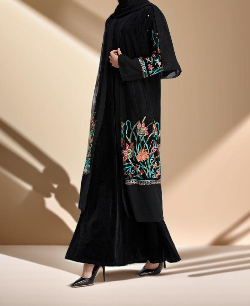 Floral Embroidered Cardigan Evening Gown - Try Modest Limited