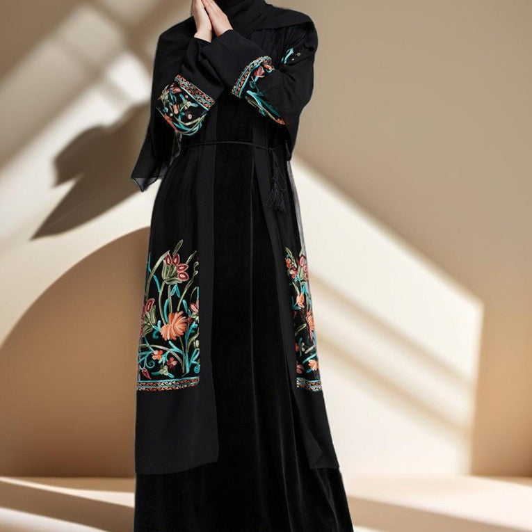 Floral Embroidered Cardigan Evening Gown - Try Modest Limited 