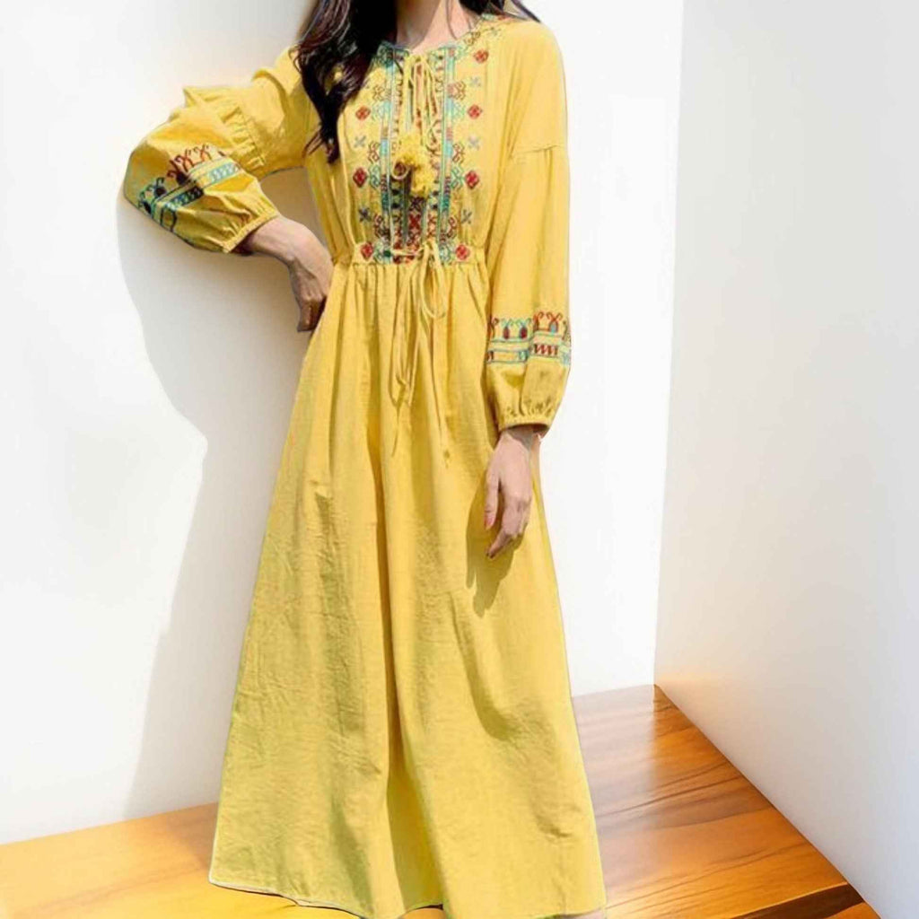 Floral embroidered full sleeve dress - Try Modest Limited