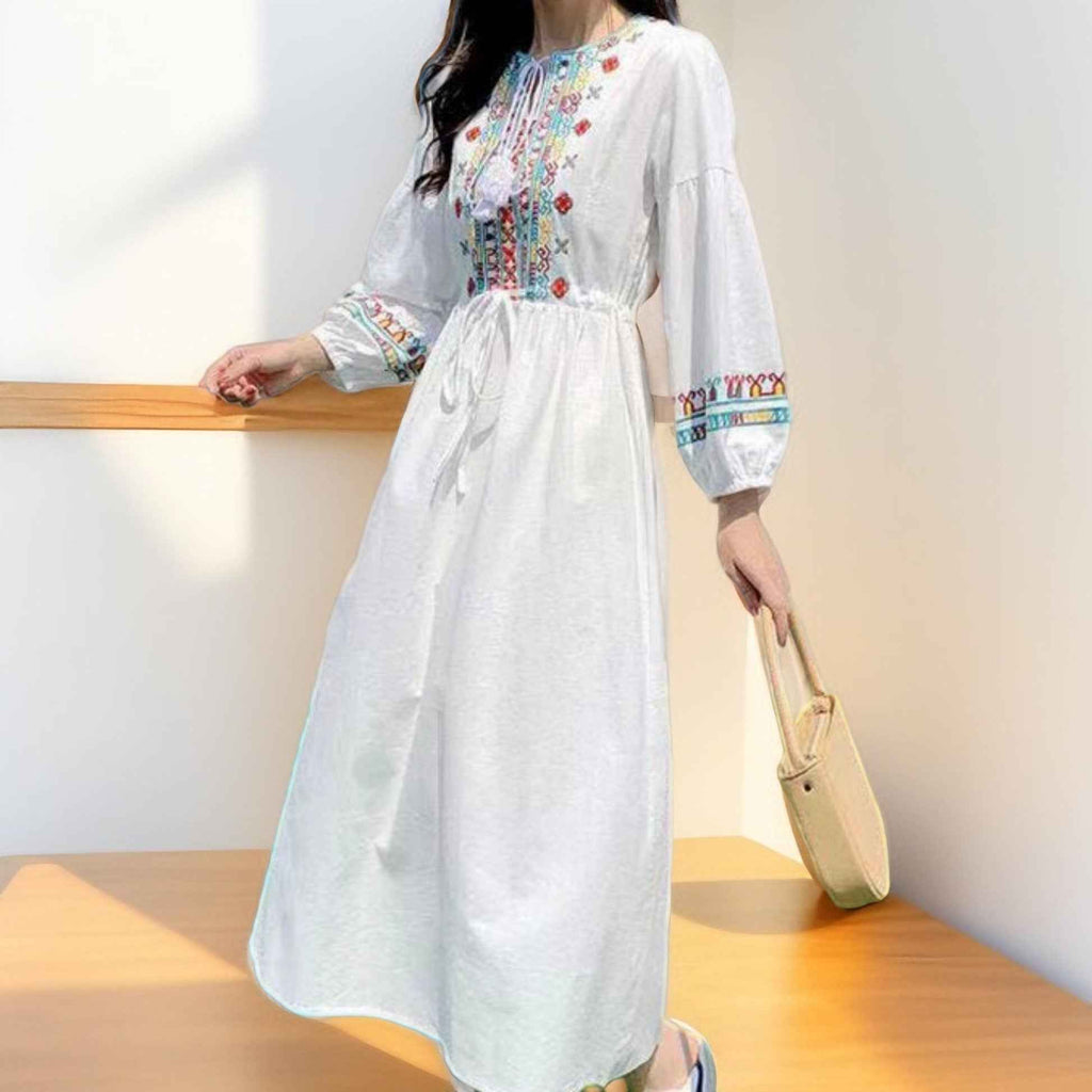 Floral embroidered full sleeve dress - Try Modest Limited