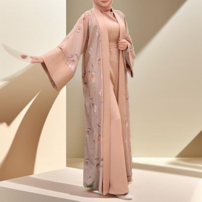 Floral pattern abaya with inner Jumpsuit - Try Modest Limited