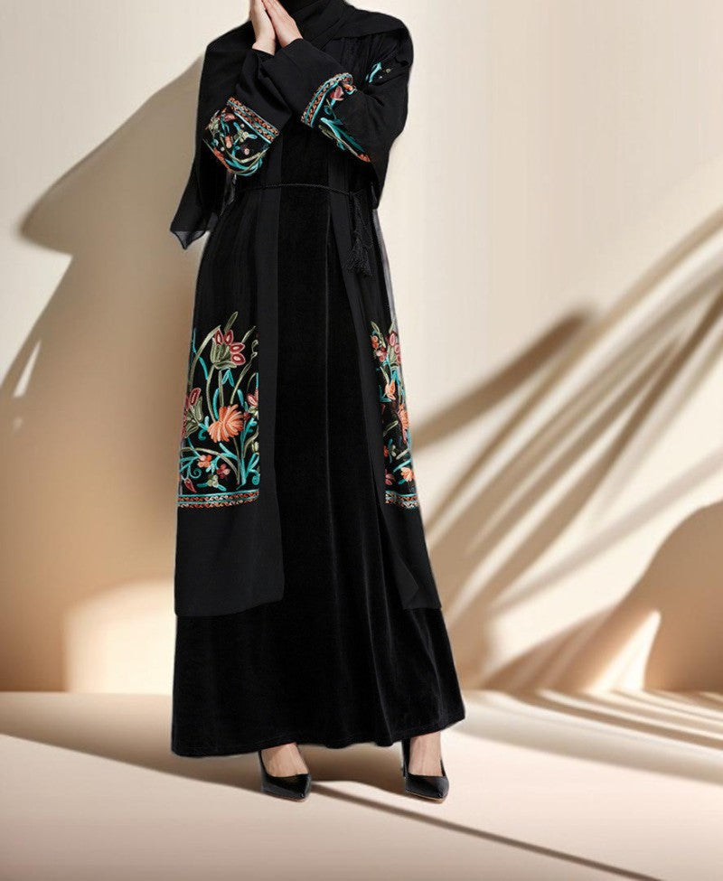 Floral Embroidered Cardigan Evening Gown - Try Modest Limited 
