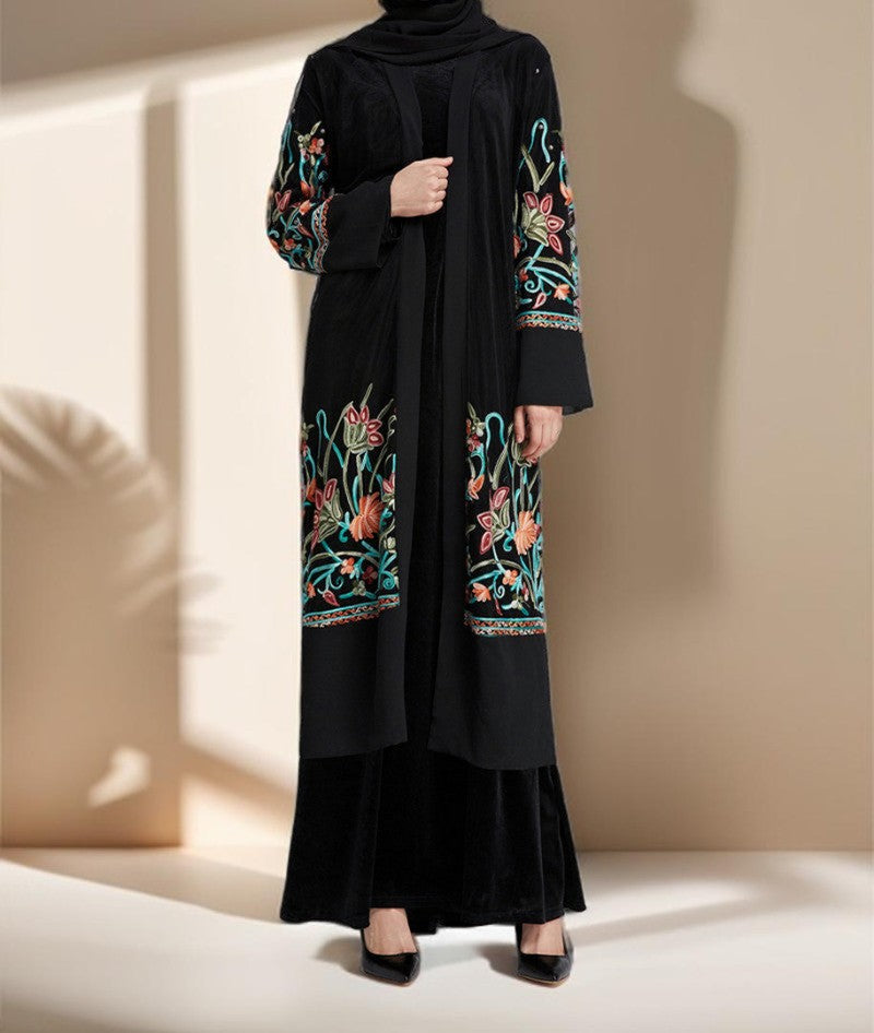Floral Embroidered Cardigan Evening Gown - Try Modest Limited 
