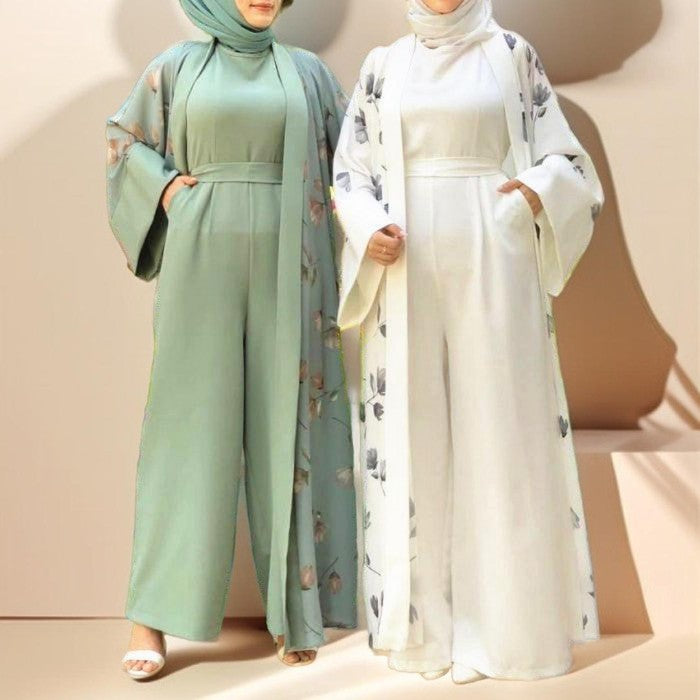 Floral pattern abaya with inner Jumpsuit - Try Modest Limited 