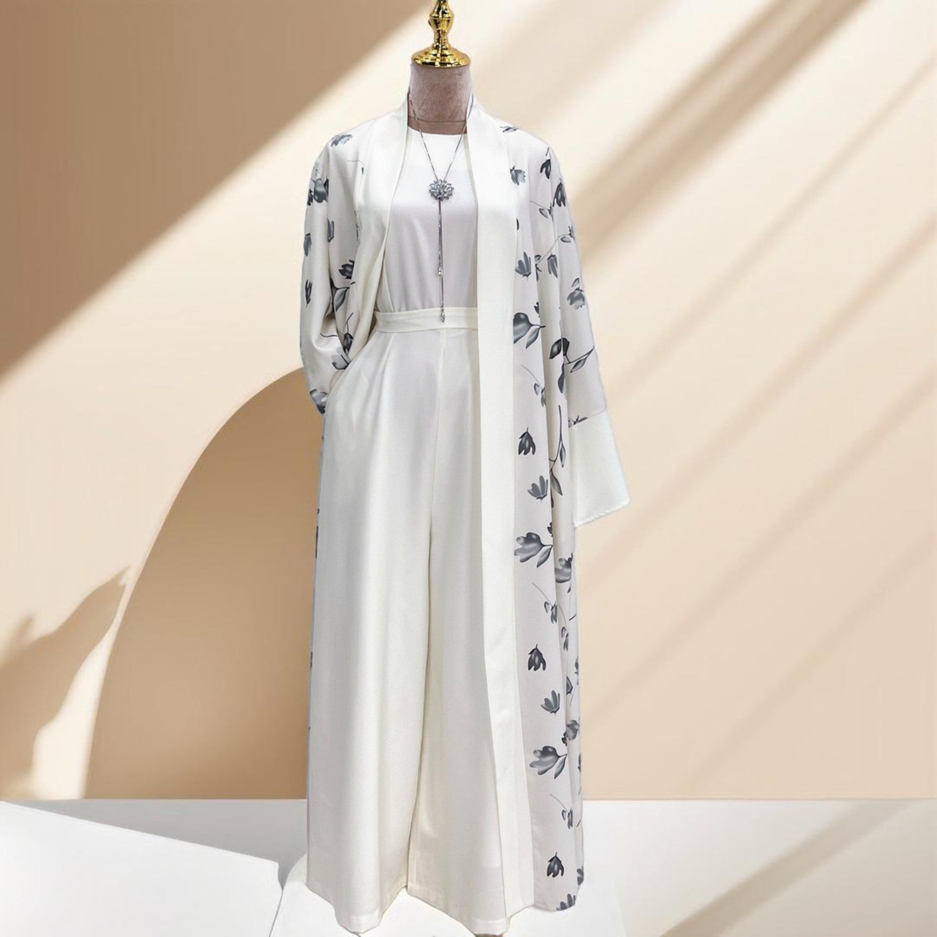 Floral pattern abaya with inner Jumpsuit - Try Modest Limited 