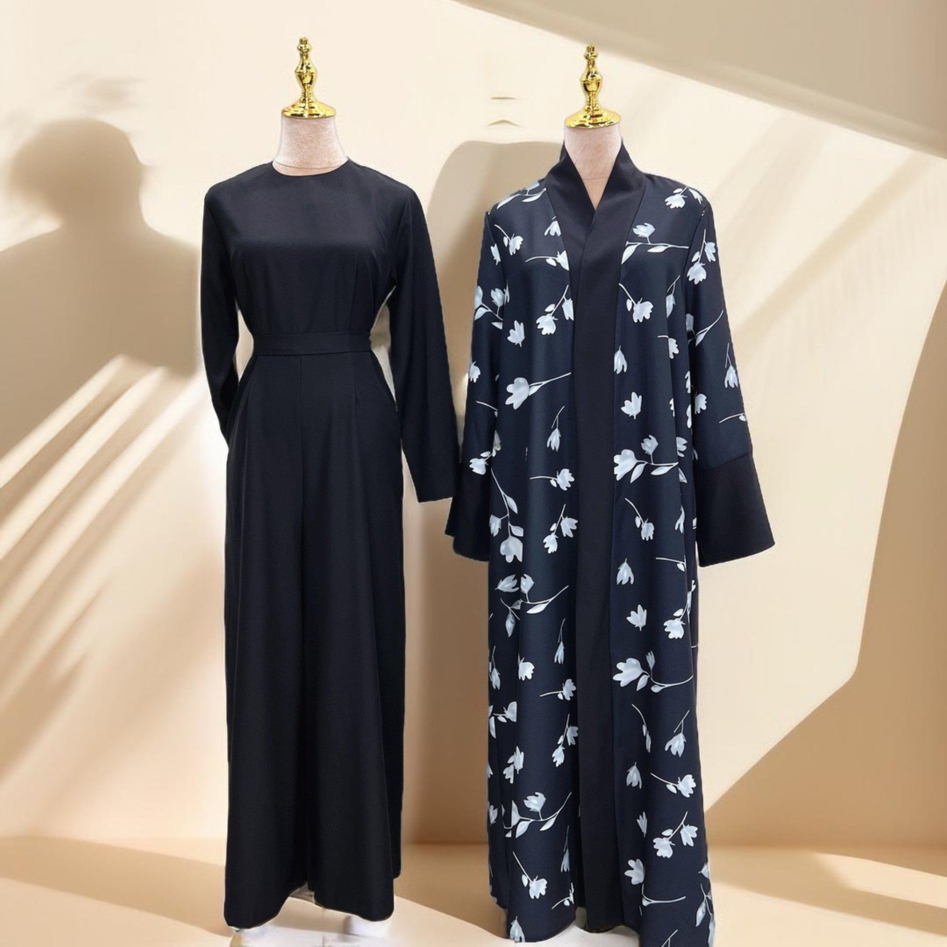 Floral pattern abaya with inner Jumpsuit - Try Modest Limited 