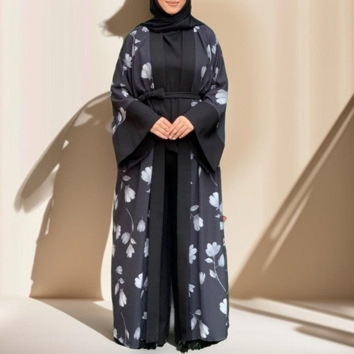 Floral pattern abaya with inner Jumpsuit - Try Modest Limited 