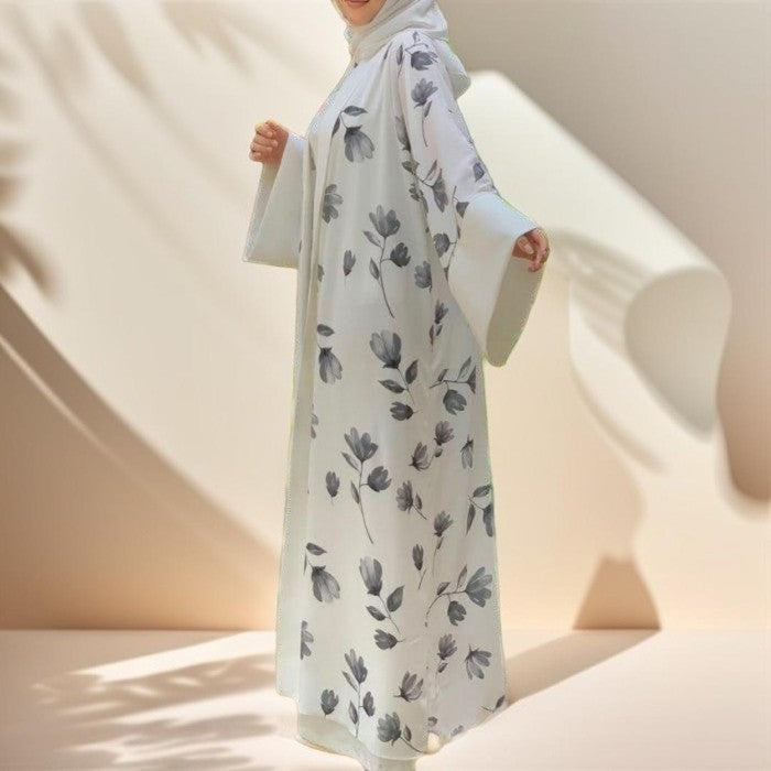 Floral pattern abaya with inner Jumpsuit - Try Modest Limited 