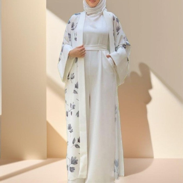 Floral pattern abaya with inner Jumpsuit - Try Modest Limited 