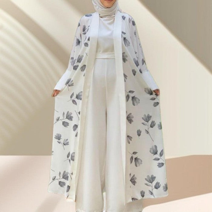 Floral pattern abaya with inner Jumpsuit - Try Modest Limited 