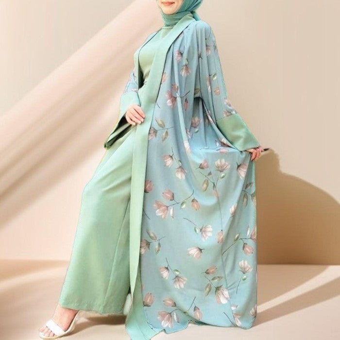 Floral pattern abaya with inner Jumpsuit - Try Modest Limited 