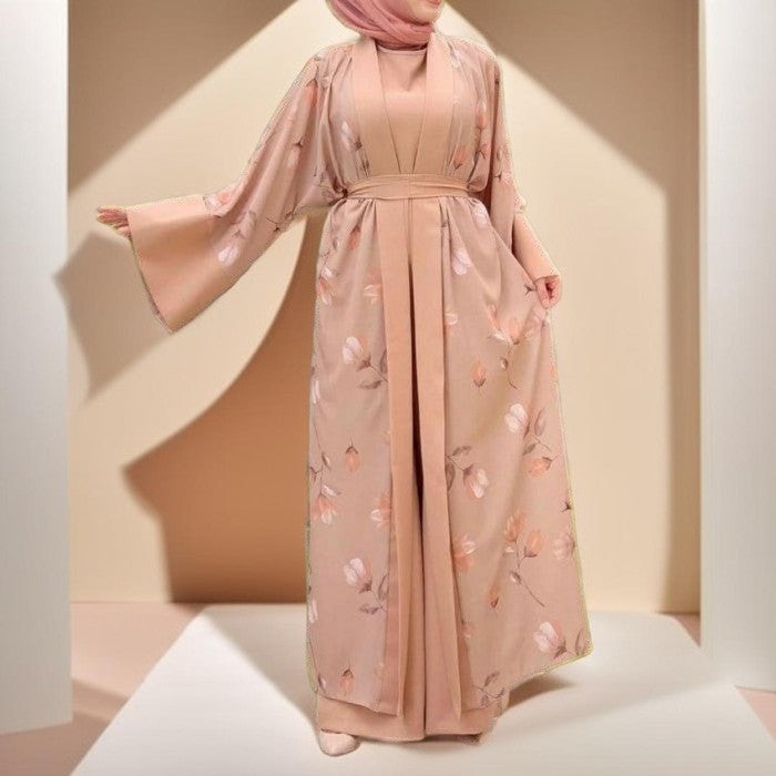 Floral pattern abaya with inner Jumpsuit - Try Modest Limited 