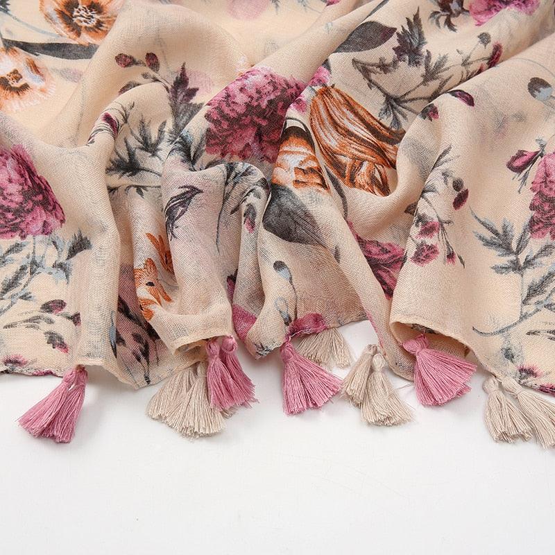 Fresh Floral Tassel Scarfs - Try Modest Limited 