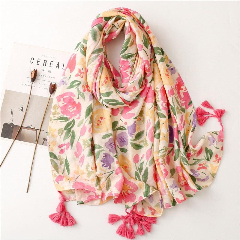 Fresh Floral Tassel Scarfs - Try Modest Limited