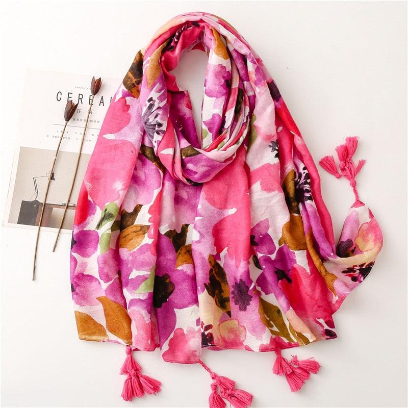 Fresh Floral Tassel Scarfs - Try Modest Limited