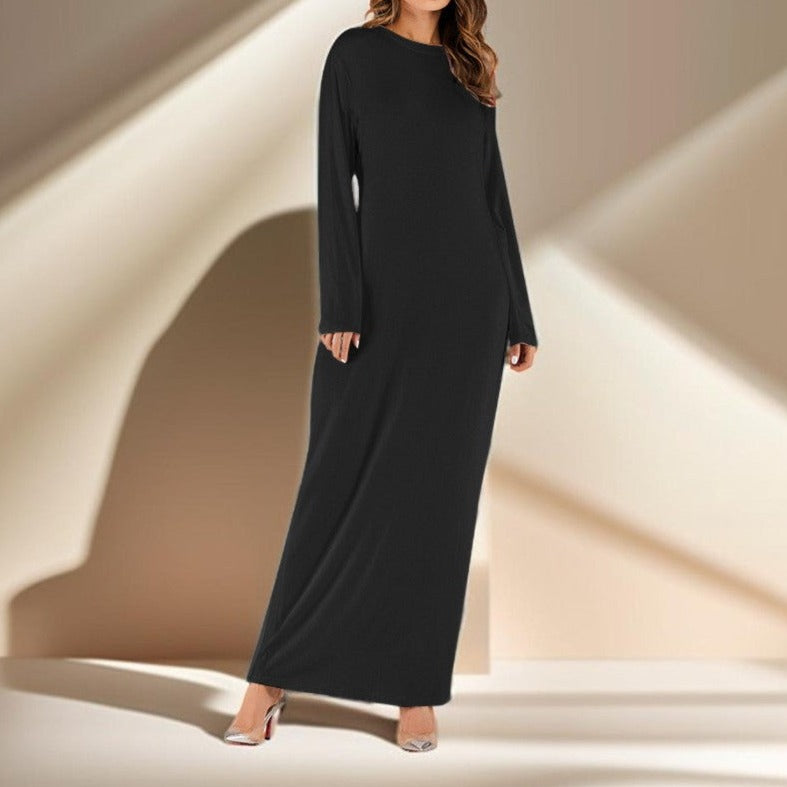 black long sleeve slip dress midi slip long sleeves Black EXTRA SMALL/SMALL / Black