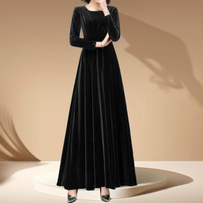 Gold Velvet Waist-Length A-Line Dress - Try Modest Limited