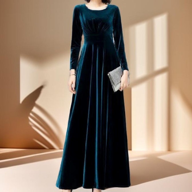 Gold Velvet Waist-Length A-Line Dress - Try Modest Limited