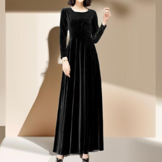 Gold Velvet Waist-Length A-Line Dress - Try Modest Limited 