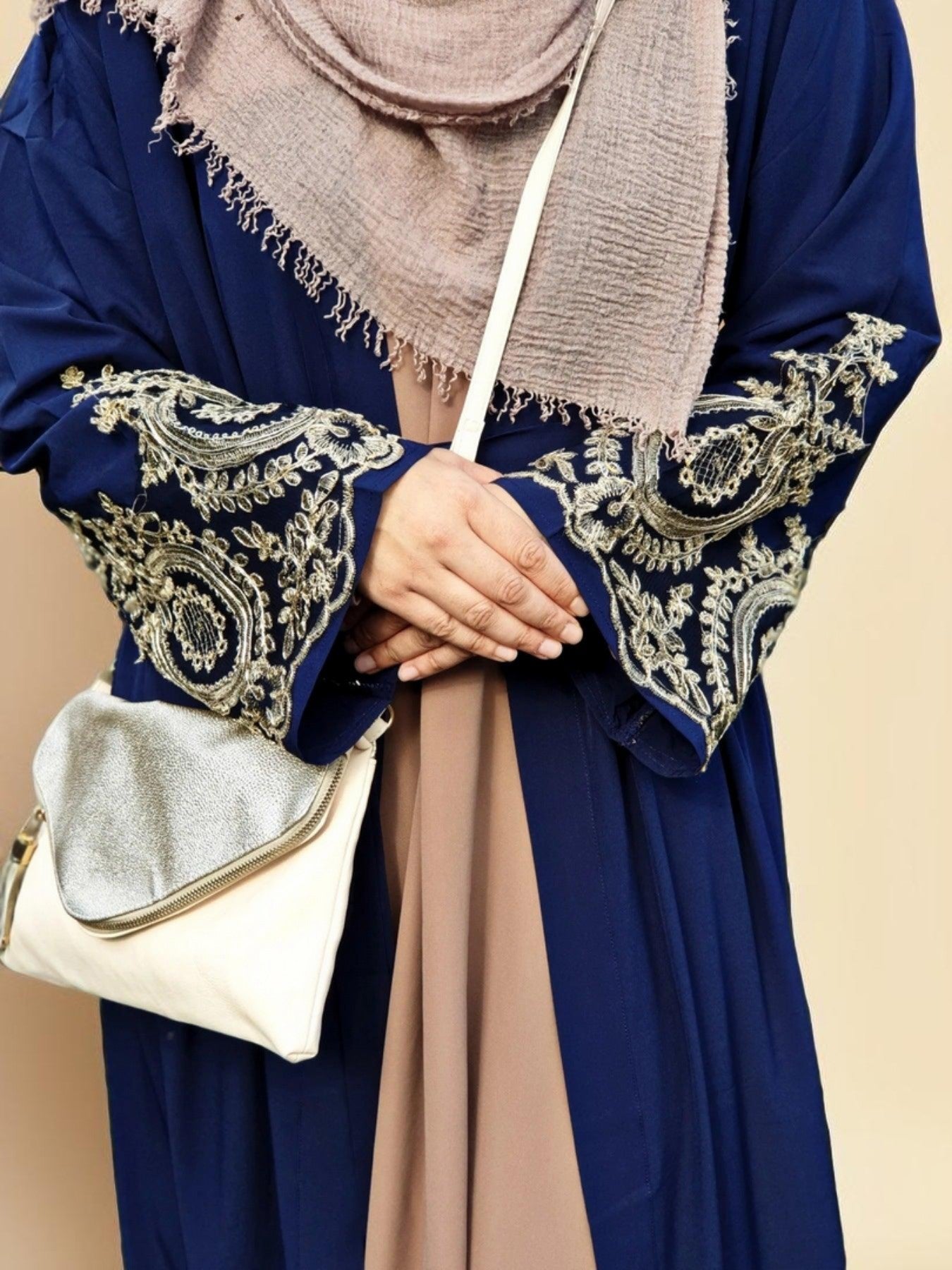 Gold lace ramadan abaya - Try Modest Limited 