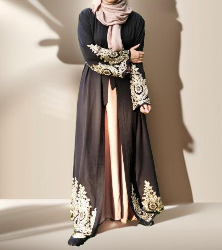 Gold lace ramadan abaya - Try Modest Limited 