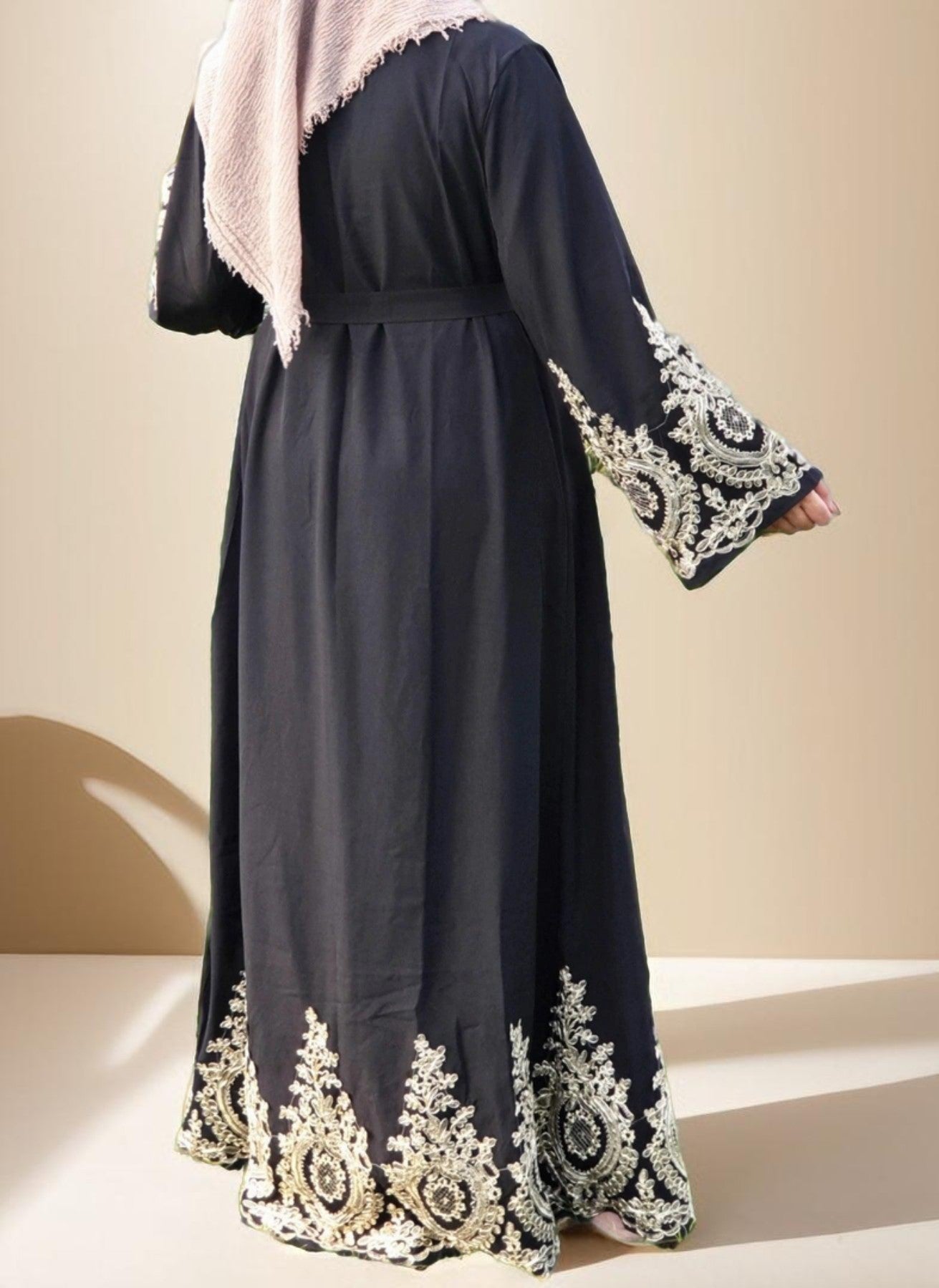 Gold lace ramadan abaya - Try Modest Limited 