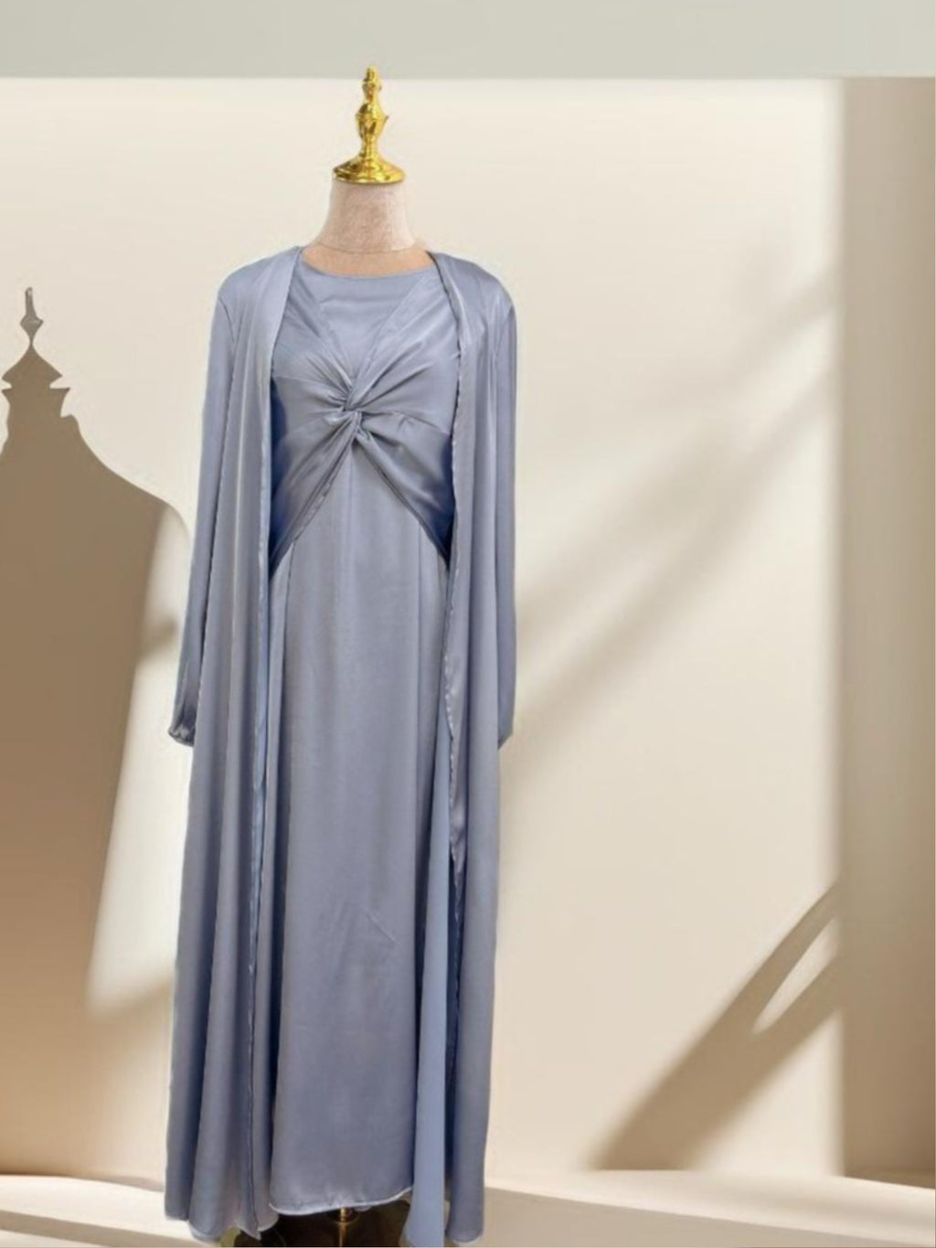Grey luxury 2 piece abaya dress - Try Modest Limited