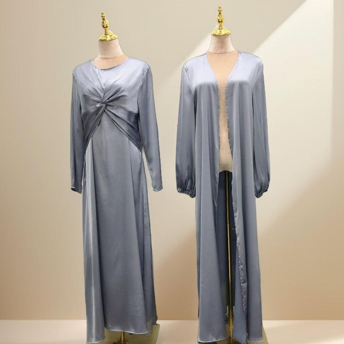 Grey luxury 2 piece abaya dress - Try Modest Limited