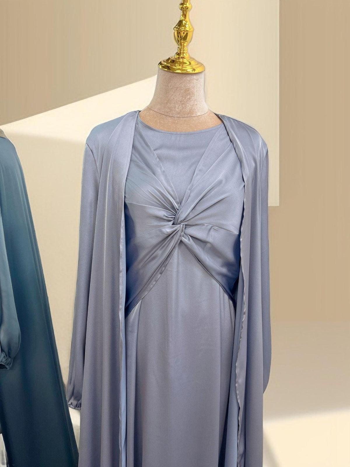 Grey luxury 2 piece abaya dress - Try Modest Limited