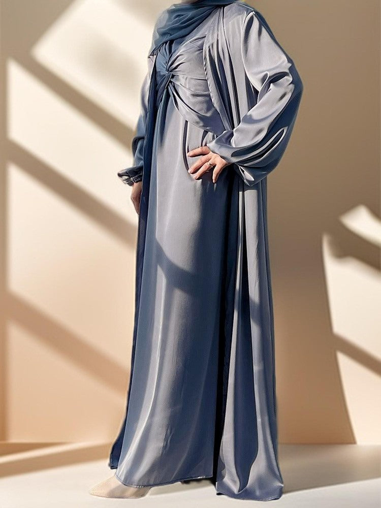 Grey luxury 2 piece abaya dress - Try Modest Limited