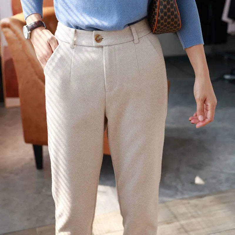 Woolen High Waisted Casual Suit Pants