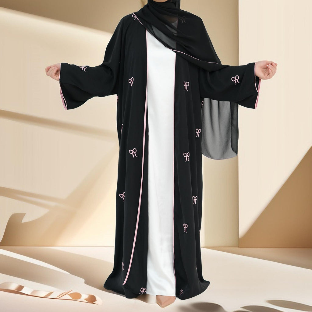 Habeeba Bowtie Open Abaya-Black - Try Modest Limited