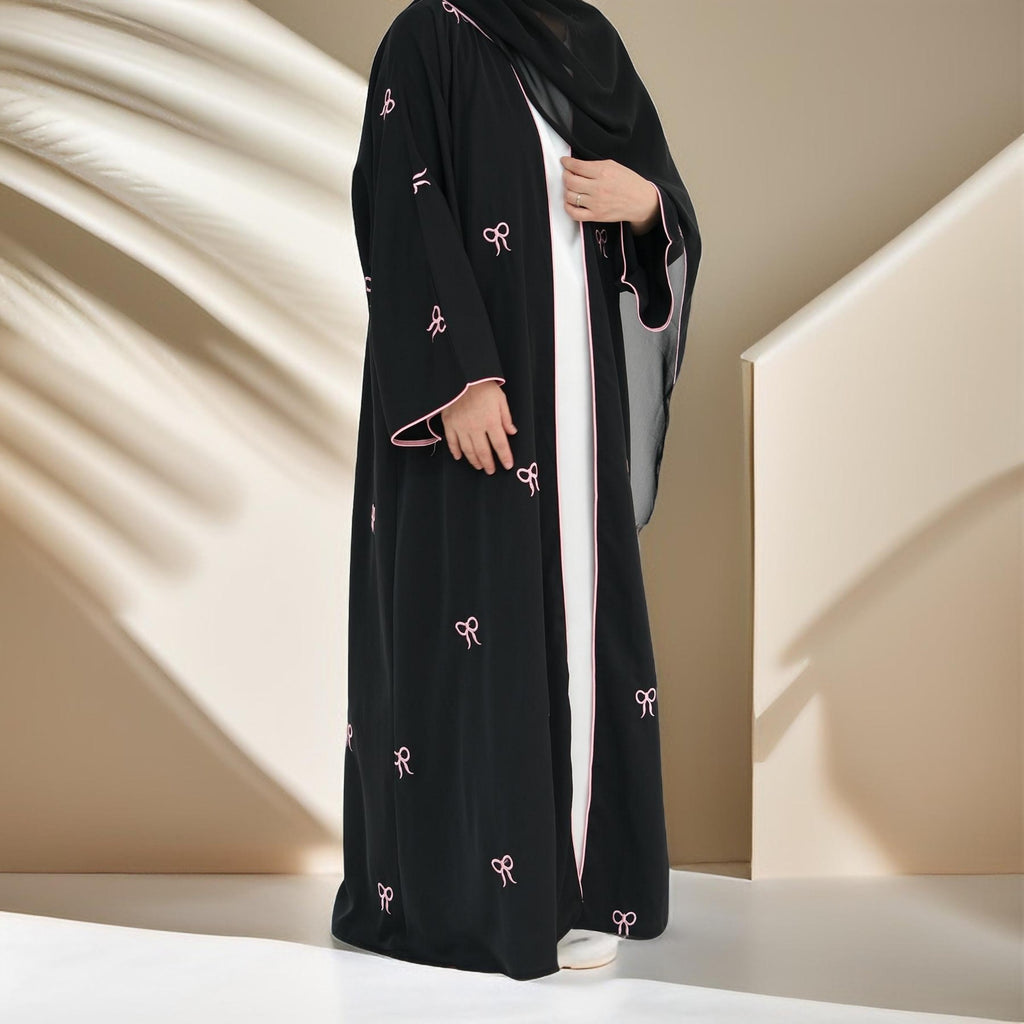 Habeeba Bowtie Open Abaya-Black - Try Modest Limited