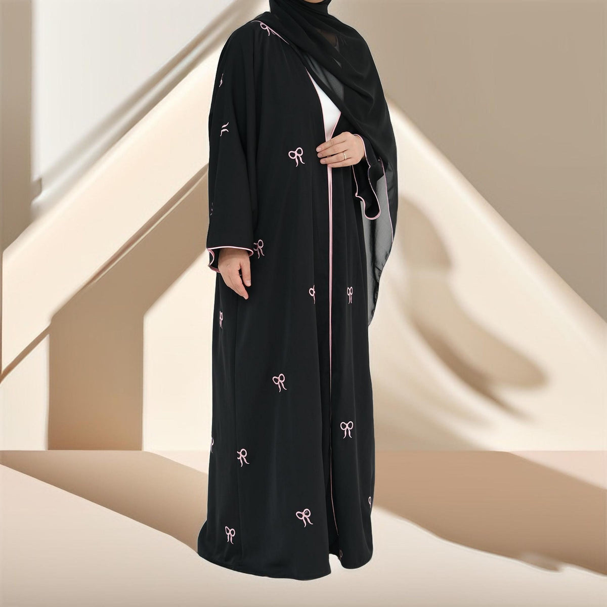 Habeeba Bowtie Open Abaya-Black - Try Modest Limited