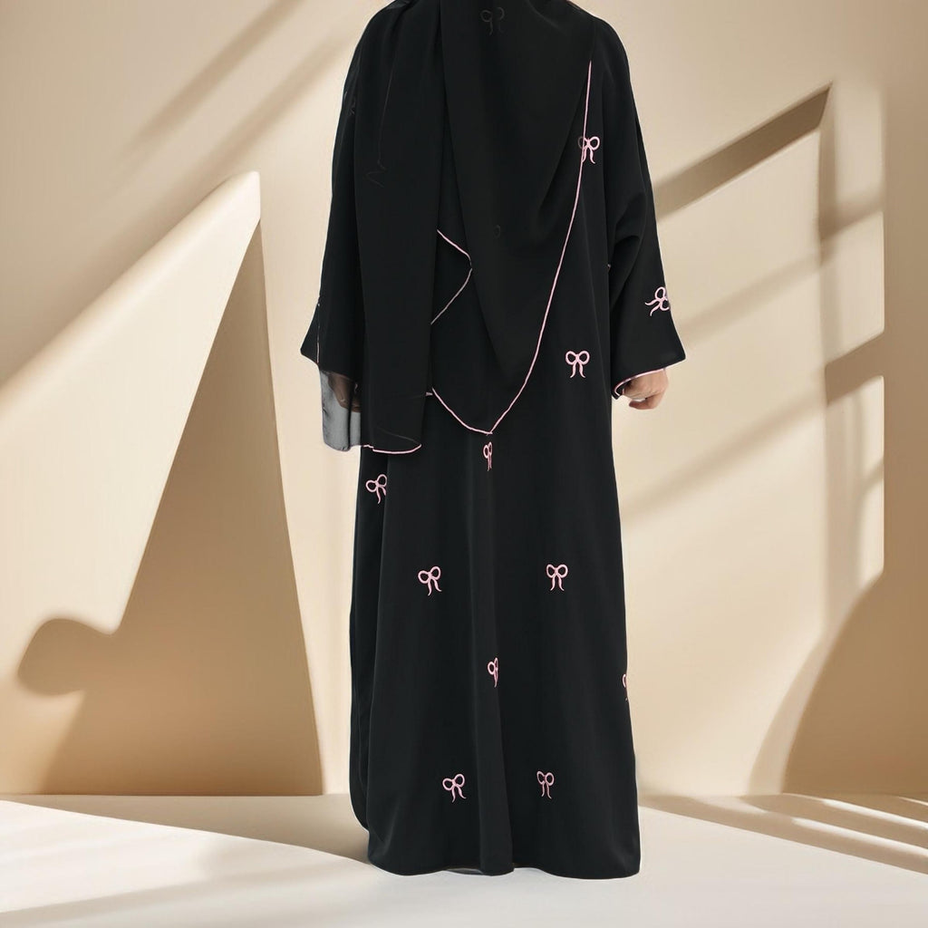 Habeeba Bowtie Open Abaya-Black - Try Modest Limited