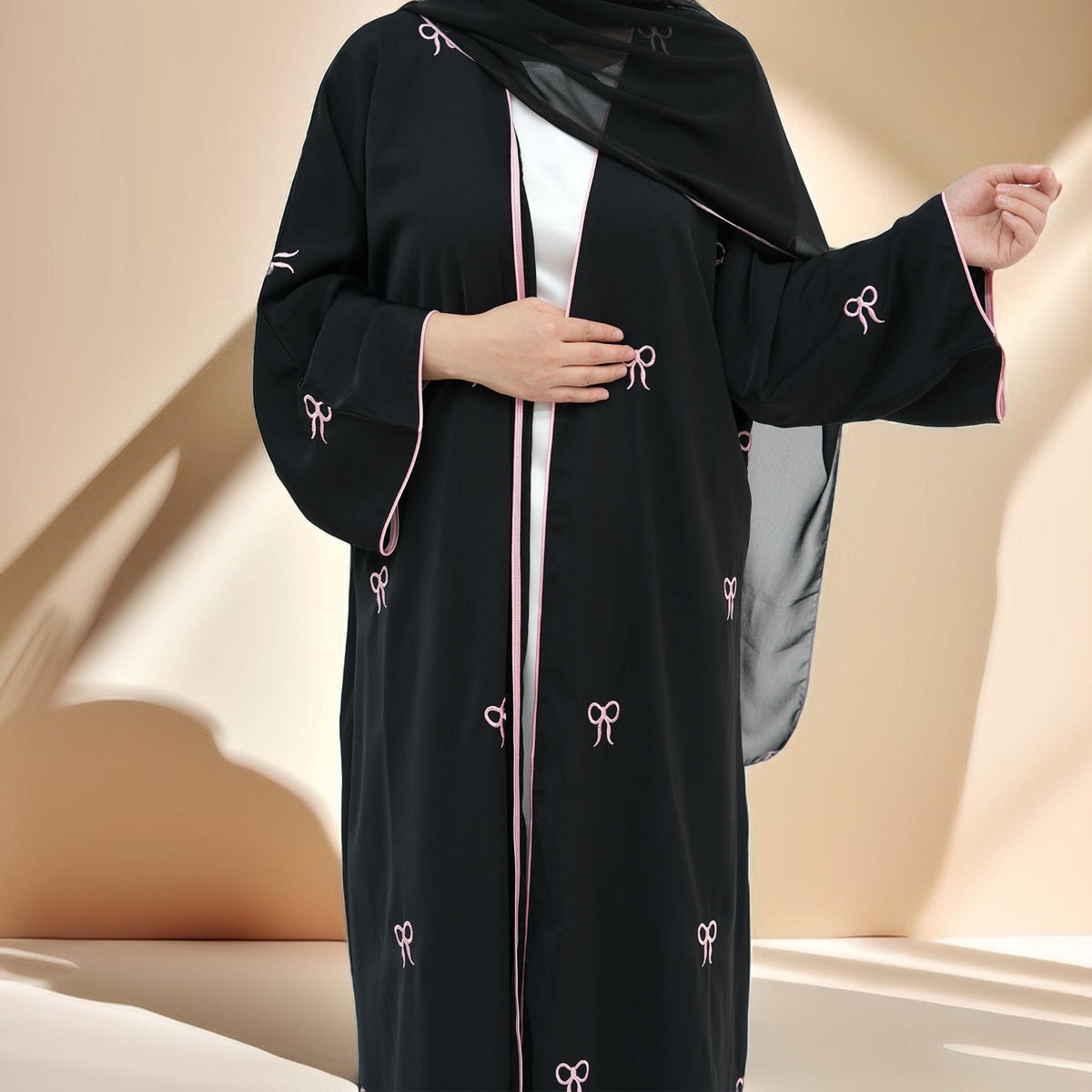 Habeeba Bowtie Open Abaya-Black - Try Modest Limited