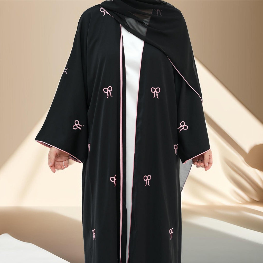 Habeeba Bowtie Open Abaya-Black - Try Modest Limited