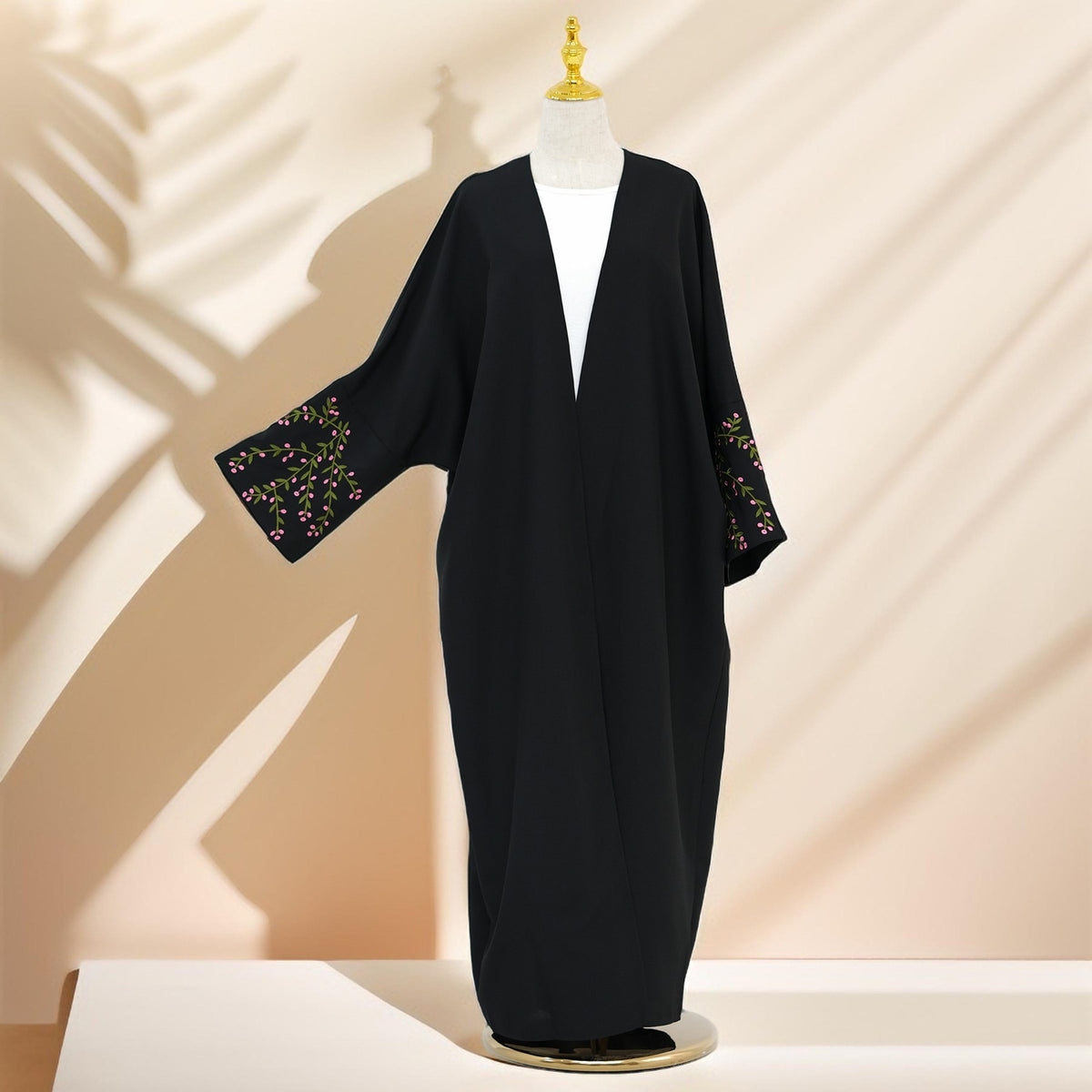 Hadiqa:Embroidered Kimono Style Abaya with Open Front - Try Modest Limited