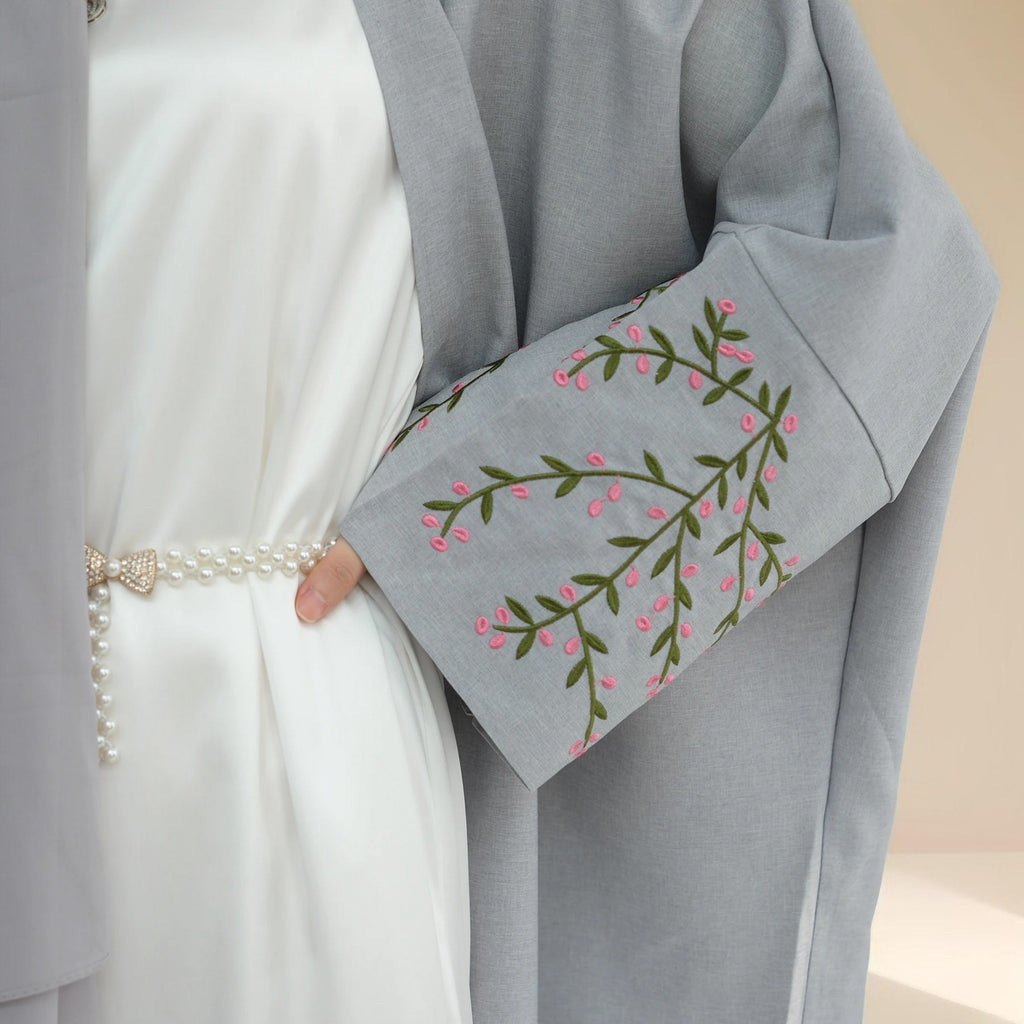 Hadiqa:Embroidered Kimono Style Abaya with Open Front - Try Modest Limited
